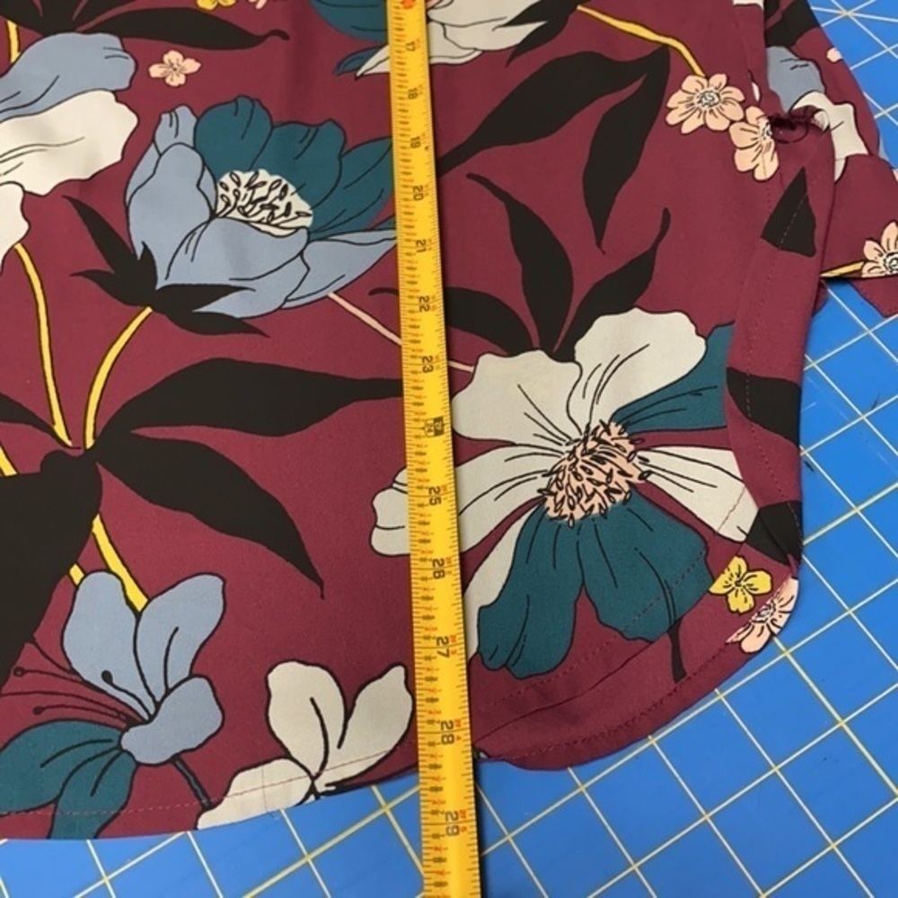 LOFT Maroon Floral Long Sleeves Sheer Blouse Sz S - Picture 7 of 7